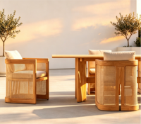 Meubles en teck de luxe, meubles en teck d'extérieur, ensemble de salle à manger pour patio et jardin, table et chaises en bois massif