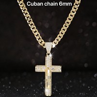 Pendentif Croix avec Strass Entièrement Sertis, Zircon Incrusté de Cuivre, Chaîne Cubaine Plaqué Or 18K, Collier Unisexe Tendance, Cool et Polyvalent