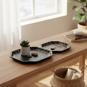 Kontensan Modern Curved Wavy Edge Tray 238x358 2 Pcs Set Terrazo Black Design - Product Image 3