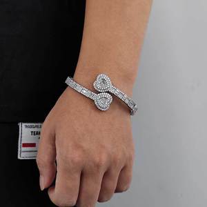 18K Premium Gold Vermeil Halo Pave S925 <b>Silver</b> Iced Heart <b>Cuff</b> Moissanite Bangles Hip Hop Custom Fine Jewelry Wholesalers B2B - Product Image 2