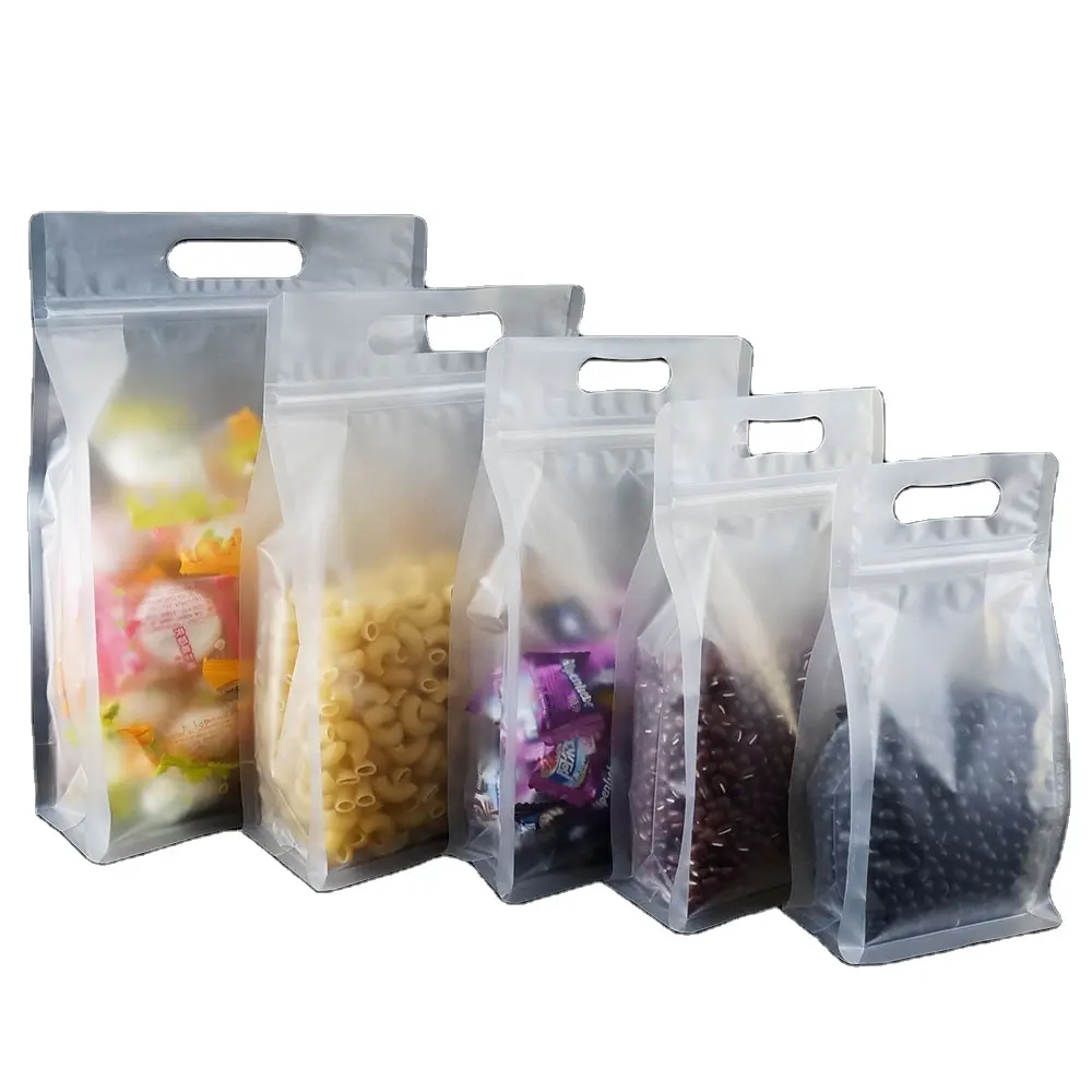 Alta Qualidade Resealable Plastic Bag Stocked Supply Frosted Clear Stand Up Bag Sacos De Embalagem De Alimentos Para Choclates Candy Nuts