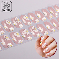 Listo para Enviar, Bajo MOQ, Pegatinas de Uñas de Gel Semicuradas, con Purpurina Bronce, Puntos, Flores, Plata Brillante, Margaritas, Morado, Sin UV