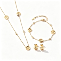 Ensemble de bijoux en acier inoxydable 304 plaqué or avec zircone cubique, comprenant boucles d'oreilles, collier et bracelet, 3 pièces, vente en gros