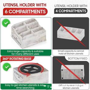 Cross-border retro wooden tableware storage box, kitchen rotating compartment kitchen utensil organizer, household knife, fork, - Product Image 3