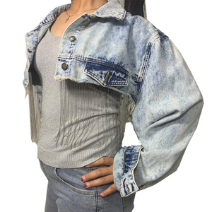 New Luxury Ladies <strong>Denim</strong> <strong>Jacket</strong> Fashion Women Dangle Chain Beading <strong>Fringes</strong> Jean Short Punk Coat <strong>Jacket</strong> - Product Image 4