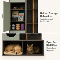 Grand meuble multi-animaux 200 cm, double niche pour chats, poteau en sisal, 6 plateformes, rangement, lit pour chien et chat en contreplaqué