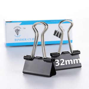 32Mm Clip Bướm Kim Loại Chất Kết Dính Clip Đen Memo Giấy Dài Đuôi Clip - Product Image 1