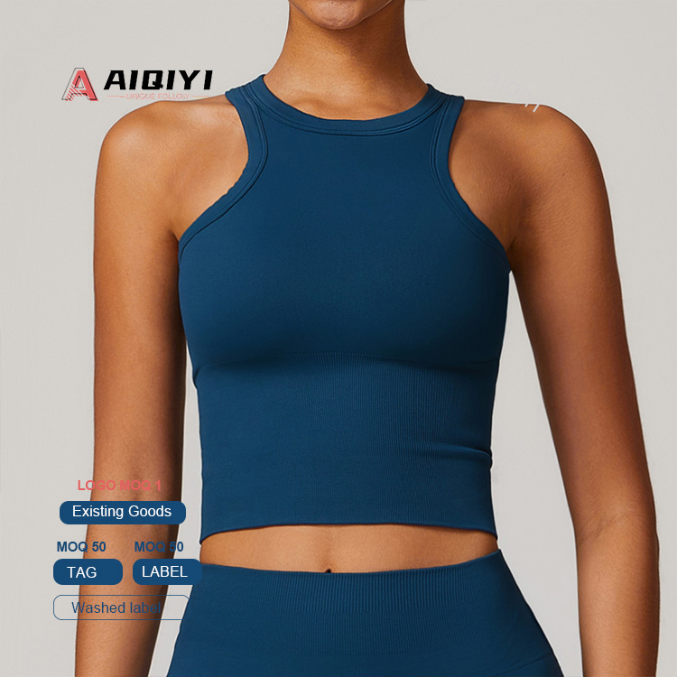 7725 Sexy Backless Yoga Fitness Workout Open Back Plus Size Seamless High Quality Gym Halter Top Sports Tank
