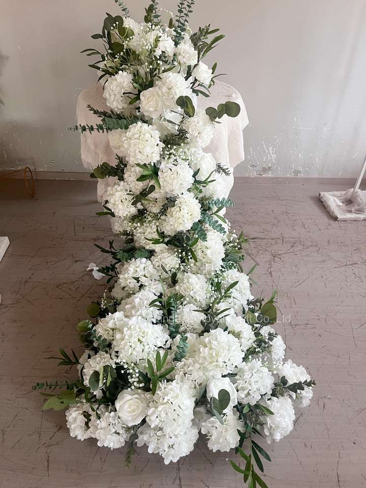 Custom Pink White Rose Artificial Flower Row Silk Floral Runner Table ...