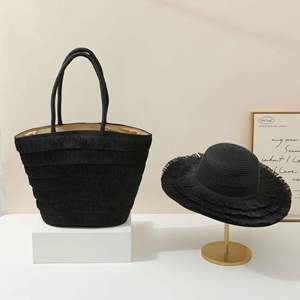 Sac fourre-tout tendance grande capacité pour femme avec fermeture éclair, nouveau sac de plage en paille tressée 2025 avec pompons - Product Image 2