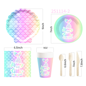 DAMAI - Juego de Vajilla con Temática de Sirena para Fiesta de Cumpleaños, con Platos, Vasos y Servilletas para 8 Personas - Product Image 4
