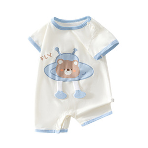 Mameluco de Manga Corta para Bebé, de Algodón Fino y Transpirable, Ropa de Verano Unisex para Bebés con Estampado de Oso - Product Image 5