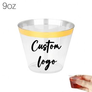 Vasos de Plástico Transparente de 9 oz con Logotipo Personalizado, Vasos de Vino Desechables con Borde Dorado para Fiestas, Bodas, Cócteles - Product Image 1