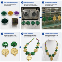 Collier perlé trèfle vert doré métallique en gros d'usine, fournitures de décoration pour la fête de la Saint-Patrick, le carnaval et les défilés