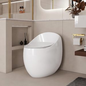 Inodoro <span class=keywords><strong>de</strong></span> Cerámica <span class=keywords><strong>de</strong></span> Una Pieza con Diseño <span class=keywords><strong>de</strong></span> Huevo, Ahorro <span class=keywords><strong>de</strong></span> Espacio, Moderno y Estándar, con Descarga Potente <span class=keywords><strong>de</strong></span> 1.28 GPF y Cierre Suave para Baños - Product Image 1