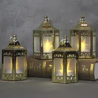 Miniluz metálica de plástico marroquí para decoración del hogar, candelabro decorativo sin llama, linternas para boda