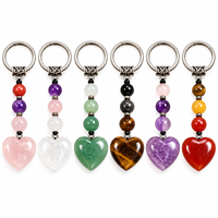Porte-clés Cœur en Cristal Naturel, Breloque de Sac Perlée en Pierre Précieuse, Cadeau pour Femme