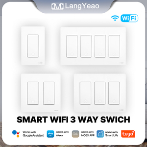 สวิตช์อัจฉริยะ 3 ทาง LangYeao มาตรฐานอเมริกา ใช้งานร่วมกับ Tuya WiFi ทำงานร่วมกับ Alexa และ Google Home ต้องใช้สายกลาง ควบคุมได้หลายจุด ตั้งเวลาได้ - Product Image 1