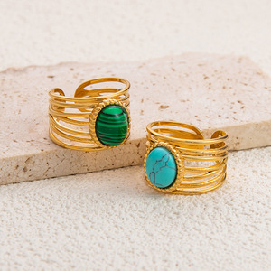 Bague en pierre naturelle style vintage plaquée or 18 carats, ajustable, en acier inoxydable, bijou unisexe, cadeau - Product Image 3