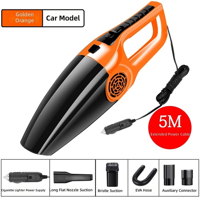 120W 12V Wet Dry Car Vacuum Cleaner Handheld Portable HEPA Washable Filter 5m Cord for Auto Interior Pet Hair Spills