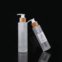 Botol Lotion Kaca Buram 150ml dengan Tutup Bambu dan Pompa, Botol Perjalanan untuk Perawatan Kulit