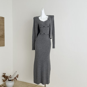 Ensemble robe et veste courte en tricot multi-portée FuunJ Mermaid <span class=keywords><strong>Oliver</strong></span>, style décontracté, à porter sur les chevilles - Product Image 3