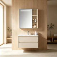 Kabinet Kamar Mandi Modern Terpasang di Dinding Tahan Air, Panel Kabinet Kelas Atas, Wastafel Keramik Premium, Lampu Sensor Radar