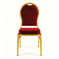Chaises de banquet d'hôtel en acier durable, empilables, avec revêtement rouge, pour mariage, cérémonie, salle de conférence, utilisation VIP