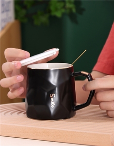 Grande capacité, tasses à lait en porcelaine de 12 oz pour le petit-déjeuner, tasses à boire personnalisées, vente en gros de tasses et de mugs, mug à café avec couvercle et cuillère - Product Image 2