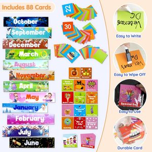 Classroom <b>Calendar</b> Pocket Chart Nylon Wall Hanging With 88 Cards For Homeschool And Office Use - Product Image 3