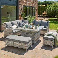 Muebles de jardín, sofá de esquina exterior de ratán impermeable con muebles de Hotel barroco otomano, juego de comedor para Patio con mesa elevadora
