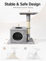 Arbre à chat moderne multi-niveaux en velours avec poteaux en sisal, design écologique et durable, structure d'escalade en peluche pour jeu et repos en intérieur, emballage carton