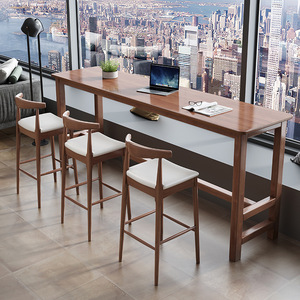 Hiện Đại Đơn Giản Rắn Gỗ Chân Cao Bàn Ăn Và Ghế Kết Hợp Hẹp Thiết Kế Hình Chữ Nhật Cho Nhà Văn Phòng Và Thanh - Product Image 1