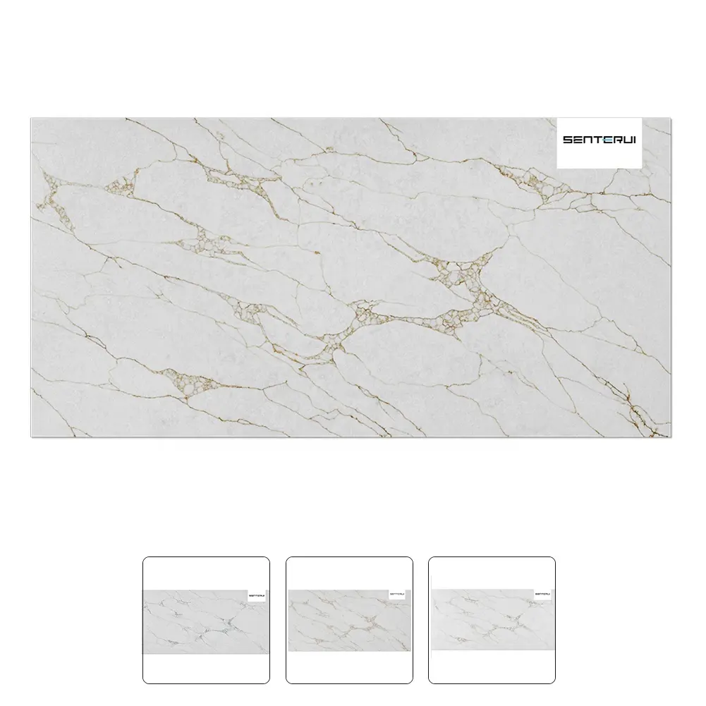 Centurymosaic Wholesale Thailand 20mm Artificial White Quartz Slab With Gold Veins for Countertop