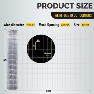 Galvanized <b>Wire</b> <b>Mesh</b> for Outdoor Fencing 15GA 6FTx50FT Roll 2x4inch <b>Mesh</b> Opening - Product Image 2