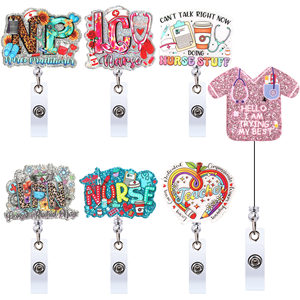 Bobines d'insigne d'infirmière avec clip d'identification rétractable à paillettes acryliques Cadeaux de Noël pour infirmières médecins étudiants personnel hospitalier - Product Image 1
