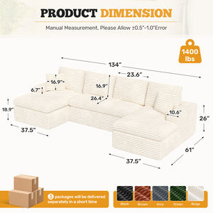Sofá Seccional Modular Cuadrado de Terciopelo con Asientos Profundos, Empacado al Vacío, Diseño Extra Grande, Incluye Almohadas para Espacios Amplios - Product Image 6