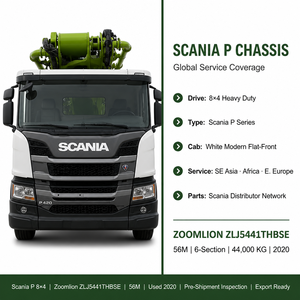 Camión Bomba de Concreto Diésel Zoomlion 56m Usado, <span class=keywords><strong>2020</strong></span>, China, <span class=keywords><strong>Scania</strong></span> P 8x4, Segunda Mano, ZLJ5441THBSE, con Productividad de 180M/H - Product Image 2