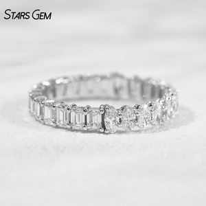 Anillo de Boda de Eternidad de Oro Sólido de 10K Unisex de Lujo Starsgem, Diamante Ovalado Cultivado en Laboratorio de 1.9ctw, Estilo Mitad-Mitad, Joyería Fina - Product Image 1