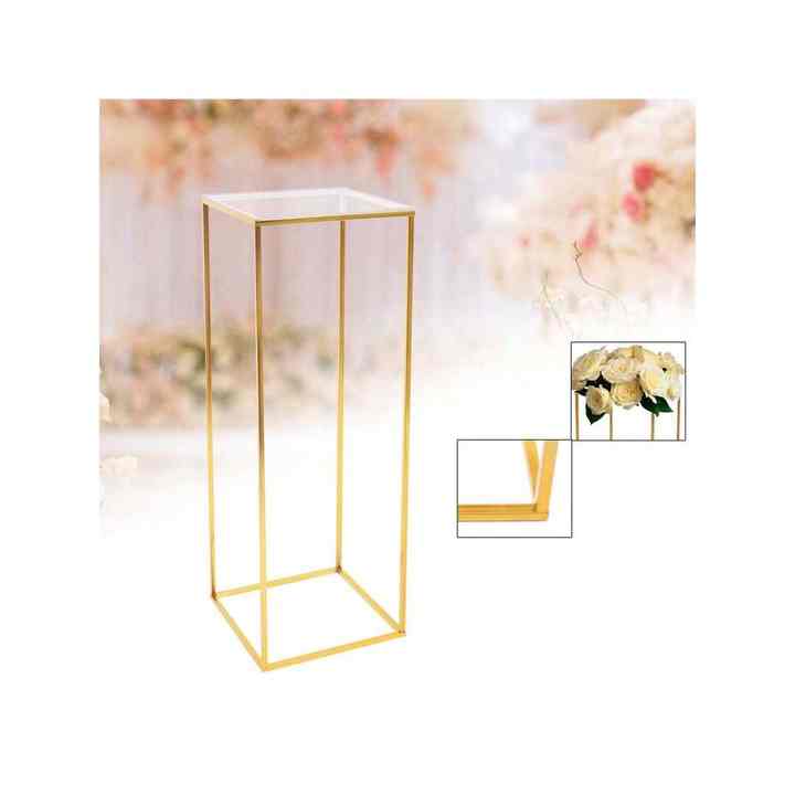 Gold Metal Floor Stand 11*11*31in Flower Column for Wedding Party Dinner Bamboo Raw Material Flower Arrangement Display Stand