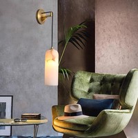 Lampe murale en marbre naturel et cuivre, style luxe simple et moderne, pour salon, mur de fond, lampe de chevet créative nordique pour chambre à coucher
