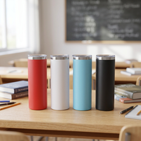 Gobelet isotherme de 20 oz en acier inoxydable avec couvercle coulissant et paille, revêtement poudré, 7 couleurs, logo personnalisé, vente en gros
