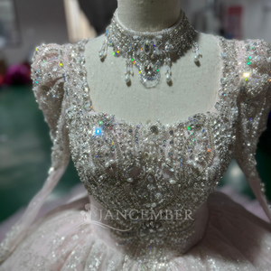 Robe de mariée rose pâle avec appliques en dentelle et volants, robe de bal, robes de mariée Xs212 - Product Image 4