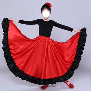 Falda de Baile Flamenco Española Roja de 720 Grados con Volantes, Falda de Satén, Disfraz de Danza del Vientre <span class=keywords><strong>para</strong></span> Niñas - Product Image 5