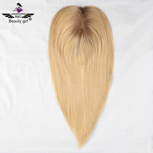 Stock European Ombre Blonde <strong>Open</strong> Weft Virgin Hair Replacement for Alopecia Soft Mono Human Hair Women <strong>Toppers</strong> - Product Image 2