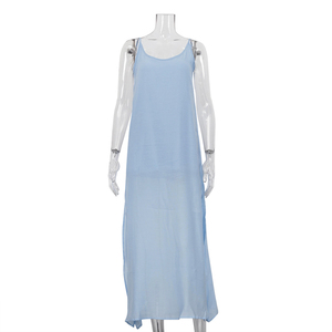 Estate 2025 <span class=keywords><strong>blu</strong></span> <span class=keywords><strong>con</strong></span> spalline sottili senza maniche <span class=keywords><strong>con</strong></span> <span class=keywords><strong>spacco</strong></span> sul retro camicie da notte notte da notte abiti lunghi Casual da sole da donna - Product Image 4