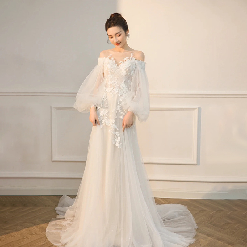 bridal dresses for engagement Elegant Off The Shoulder Satin Engagement Wedding Dresses Bridal Gown –  yewendress main image 1