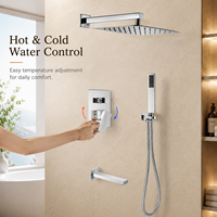 Système de douche encastré 3 fonctions chromé avec mitigeur chaud/froid, douchette à main et bec de baignoire – Vente en gros