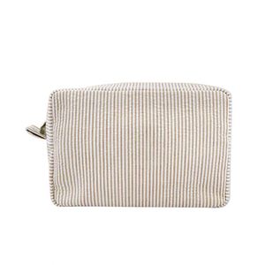 Portable Cosmetic Skincare Bag Square <b>Makeup</b> <b>Storage</b> Travel Zipper Closure Candy Pattern Soft Handle Seersucker - Product Image 4