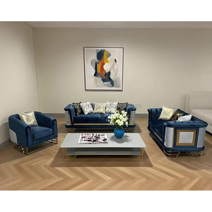 Pzcn โซฟาสีฟ้าสีกรมท่าหรูหรา, โซฟาห้องนั่งเล่นเฟอร์นิเจอร์1 + 2 + 3ที่นั่งตกแต่งด้วยทองคำ - Product Image 4